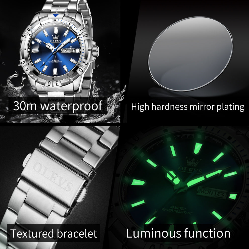 Reloj Analogo OLEVS Azul Original Resistente al Agua