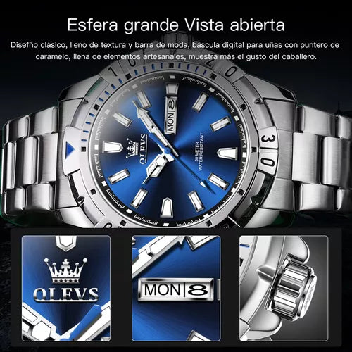 Reloj Analogo OLEVS Azul Original Resistente al Agua M-5560A