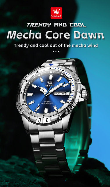 Reloj Analogo OLEVS Azul Original Resistente al Agua M-5560A