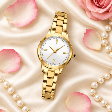 Reloj CURREN 9094 dorado con esfera blanca presentación de regalo