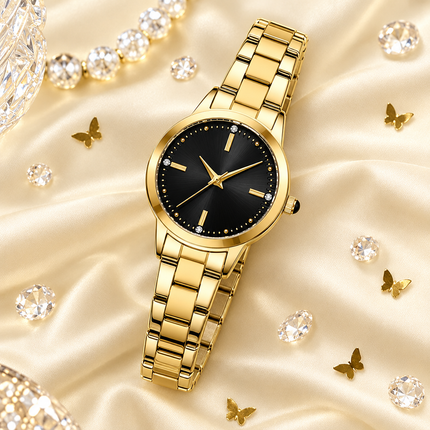 Reloj CURREN 9094 dorado con esfera negra presentación de regalo