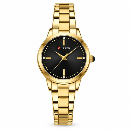 Reloj CURREN 9094 dorado con esfera negra vista frontal