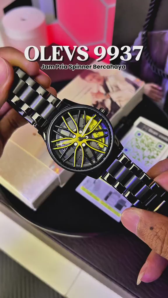 Reloj Analogo Olevs Caratula Giratoria Negro Amarillo
