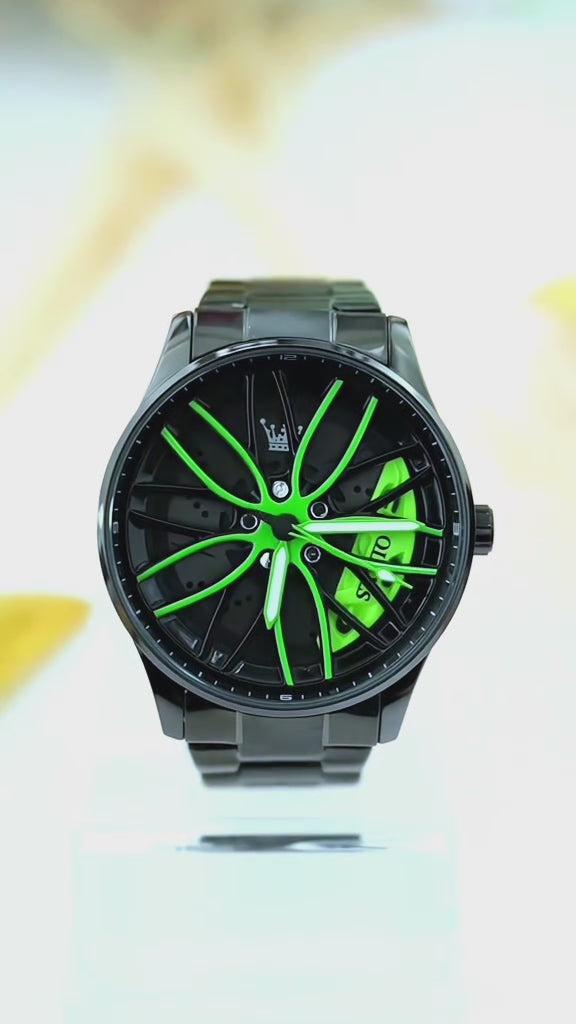 Reloj Analogo Olevs Caratula Giratoria Negro Verde