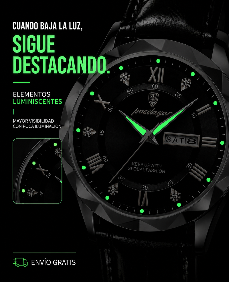 Reloj Poedagar 615 – Acero Inoxidable con Fechador, Sumergible 30 m