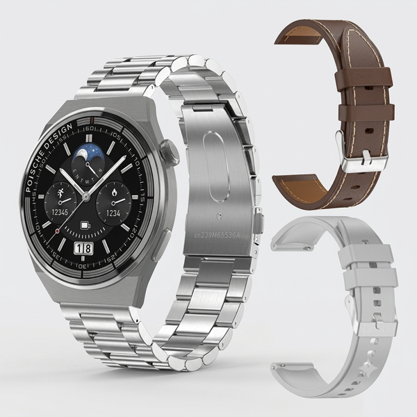 Smartwatch GT3 MAX Plateado – NFC, Llamadas y 3 Pulseras Incluidas