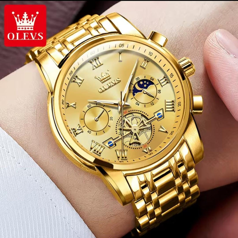 Reloj Analogo Olevs Con Cronógrafos M2859 Dorado