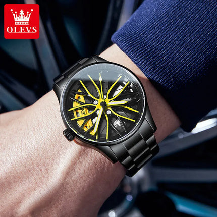 Reloj Analogo Olevs Caratula Giratoria Negro Amarillo