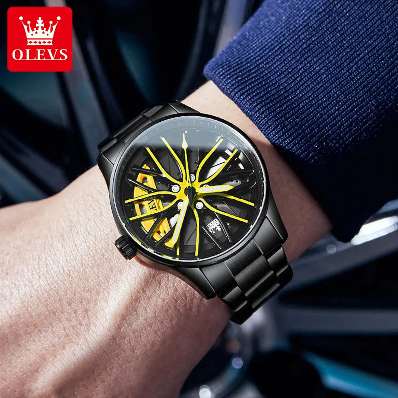 Reloj Analogo Olevs Caratula Giratoria Negro Amarillo