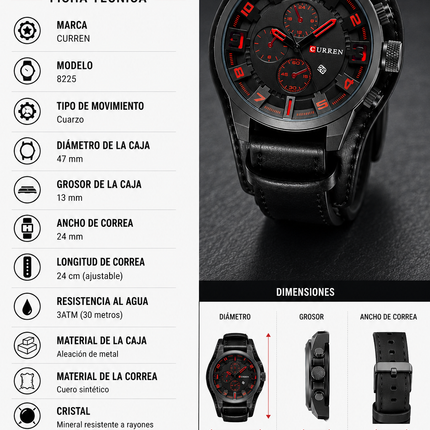 Reloj Curren Negro -  Contra el Agua - Analogo