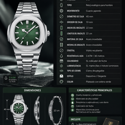 Reloj Poedagar Con Fechador - Verde M613