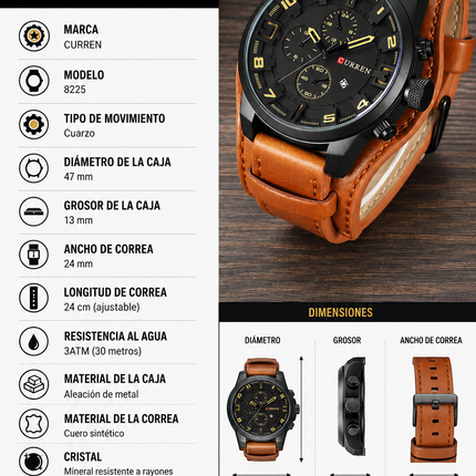 Reloj Curren Cafe/Negro MD-8225 -  Contra el Agua - Analogo