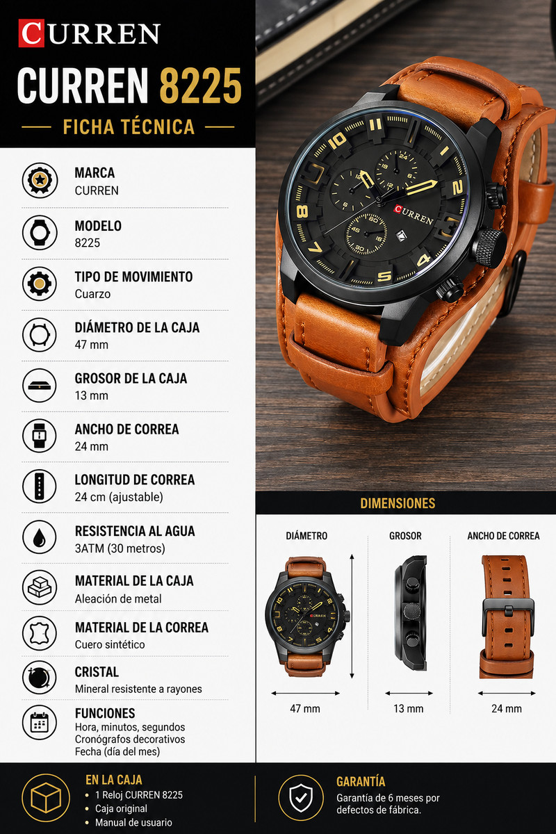 Reloj Curren Cafe/Negro MD-8225 -  Contra el Agua - Analogo