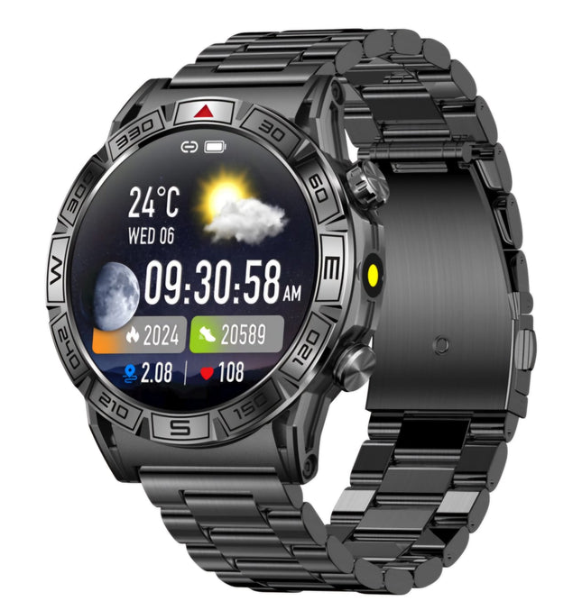 Reloj Inteligente Con Linterna  (k-c80) Negro Pulsera Metalica