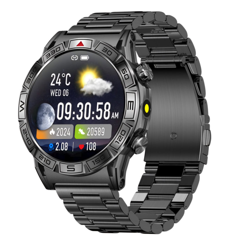 Reloj Inteligente Con Linterna  (k-c80) Negro Pulsera Metalica