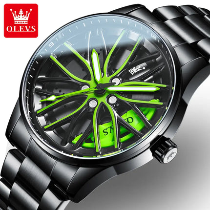 Reloj Analogo Olevs Caratula Giratoria Negro Verde