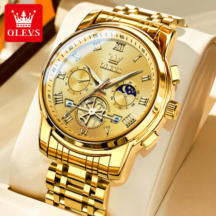 Reloj Analogo Olevs Con Cronógrafos M2859 Dorado
