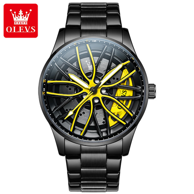 Reloj Analogo Olevs Caratula Giratoria Negro Amarillo