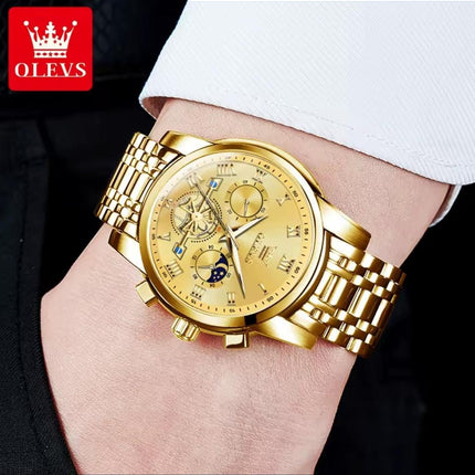 Reloj Analogo Olevs Con Cronógrafos M2859 Dorado