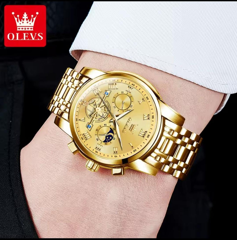 Reloj Analogo Olevs Con Cronógrafos M2859 Dorado