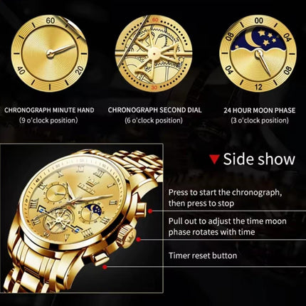 Reloj Analogo Olevs Con Cronógrafos M2859 Dorado