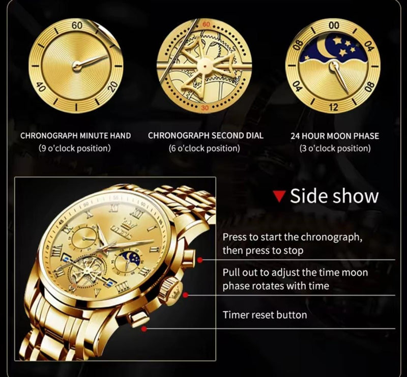 Reloj Analogo Olevs Con Cronógrafos M2859 Dorado