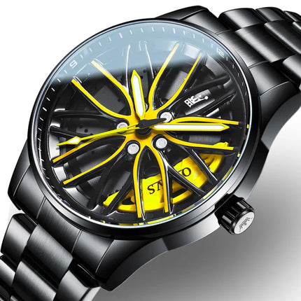 Reloj Analogo Olevs Caratula Giratoria Negro Amarillo