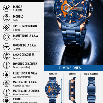 Reloj Analogo Curren MD 8402 Azul