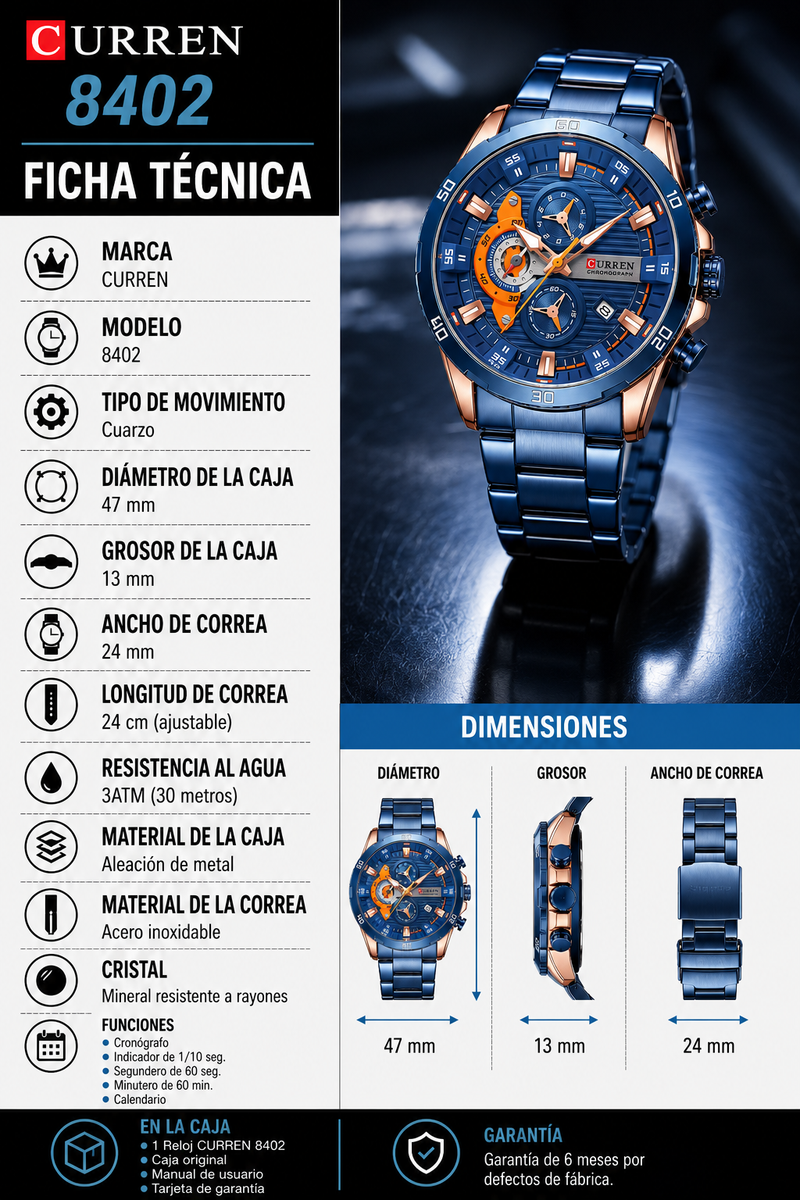 Reloj Analogo Curren MD 8402 Azul