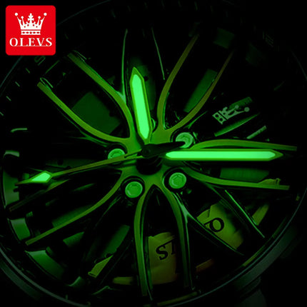 Reloj Analogo Olevs Caratula Giratoria Negro Verde