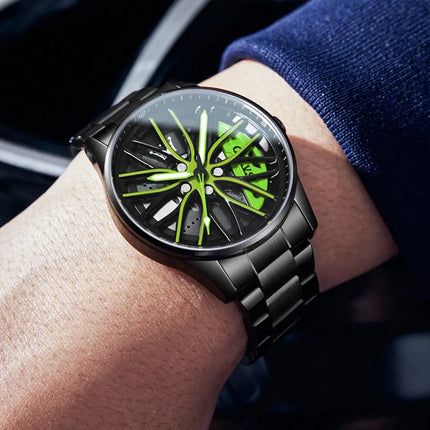 Reloj Analogo Olevs Caratula Giratoria Negro Verde